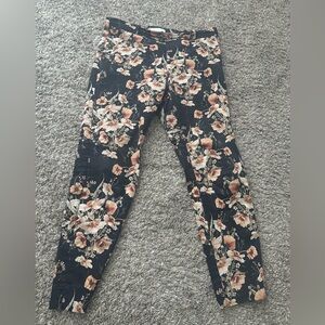 H&M Slacks Size 8, Black w/ Floral Print